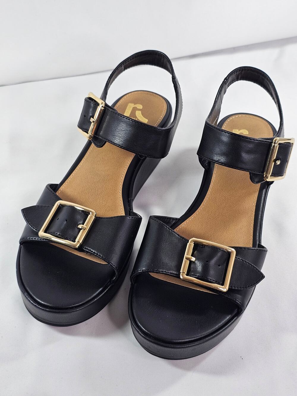 Y2K‎ Grunge Report Black Chunky Wedge Whimsigoth Gold W-10